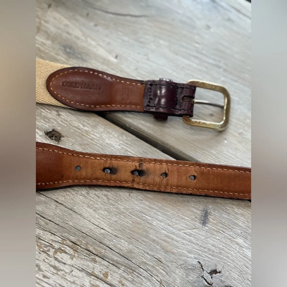 Vintage Cole Haan Woven Belt. Cream Brown Men’s Sz-40 Length-43” No Stretch